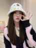 琪泡泡多巴胺星星兔毛漁夫帽子女甜美可愛顯臉小大頭圍保暖毛絨盆帽M67 白色 均碼 曬單實(shí)拍圖