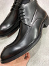 VQGT春季男士皮靴系帶商務(wù)男靴尖頭男短靴馬丁靴英倫加絨高幫皮鞋 黑色 單層 偏大一碼 41 曬單實(shí)拍圖
