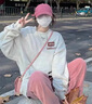S·J·V·K白灰色國潮美式復古慵懶風圓領無帽衛(wèi)衣女春秋新款字母設計感上衣 白灰色【春秋薄款】 XL 曬單實拍圖