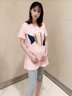 柘雨孕婦裝夏裝純棉孕婦裝套裝新寬松中長(cháng)款短袖T恤孕婦上衣孕媽套裝 粉色上衣+打底褲 XL(130-150斤) 曬單實(shí)拍圖