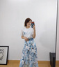艾柔丹女裝法式碎花連衣裙套裝兩件套夏天雪紡半身長裙子女夏季2025新款 藍(lán)色套裝 S 曬單實(shí)拍圖