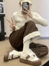 靖話厚底增高面包鞋女2025春夏季新款魔術(shù)貼板鞋百搭小白鞋休閑運(yùn)動(dòng)鞋 米白色 37 (235mm) 曬單實(shí)拍圖
