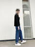 （買一送上衣）牛仔褲男夏季新款直筒寬松休閑褲男韓版潮流港風(fēng)復(fù)古工裝闊腿褲純色百搭褲子男 淺藍(lán)色 XL（送T恤） 曬單實(shí)拍圖