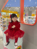幼歌（YOUGE） 女童甜美絲絨拼接網(wǎng)紗連衣裙小女孩溫暖復古立領蓬蓬裙 紅色 90 cm 曬單實拍圖