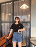 NY-RCE高腰牛仔短褲女夏季新款顯瘦薄款卷邊寬松闊腿熱褲潮 深藍色 29 曬單實(shí)拍圖