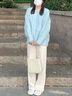 妃莉杋衛(wèi)衣女裝套裝2024秋冬季新款寬松百搭小個(gè)子時(shí)尚減齡闊腿褲兩件套 藍(lán)色毛衣+米杏色褲子 M 曬單實(shí)拍圖