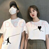 (兩件裝)love情侶裝夏天短袖t恤新款?lèi)?ài)心短袖一男一女韓版寬松百搭上衣學(xué)生班服定制 男白色+女白色 男XL+女M 曬單實(shí)拍圖