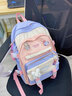 長(cháng)臂猿書(shū)包小學(xué)生女生背包夏初中學(xué)生中學(xué)生高中學(xué)生大學(xué)生高顏值兒童4-6年級高年級女童撞色大容量雙肩包 藍粉拼色帶四個(gè)徽章加兔子徽章加粉色太空人掛飾 曬單實(shí)拍圖