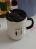 星彬果喝水杯子陶瓷杯帶蓋帶勺子女生夏家用茶杯辦公室有蓋馬克杯咖啡杯 大肚杯黑色羽毛+蓋+勺 1個 400ml 曬單實拍圖