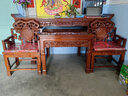 極美格 紅木家具非洲花梨（學(xué)名：刺猬紫檀）中堂六件套全實(shí)木條案玄關(guān)桌農村中堂柜供桌神臺家用 2.3米中堂六件套 曬單實(shí)拍圖