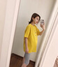 柘雨 孕婦裝夏裝新款時(shí)尚孕婦套裝潮孕媽夏天懷孕上衣寬松韓版短袖T恤孕婦裝夏季純棉 黃色上衣 M(90-120斤) 曬單實(shí)拍圖