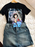Charlie Luciano卡通公主印花男女情侶同款圓領(lǐng)國潮短袖潮牌潮流T恤 黑色 S 165 曬單實(shí)拍圖
