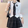 蝶嬌諾（DIEJIAONUO）新款連衣裙子女裝夏季甜辣學(xué)院風(fēng)JK制服套裝女純欲短裙兩件裝夏天 長(cháng) 灰色襯衣+領(lǐng)帶+JK格紋裙套裝 XL 曬單實(shí)拍圖