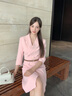 AD職業(yè)裝女春夏季上鏡藝考西裝連衣裙顯瘦工作服主持人正裝裙子 粉色七分袖連衣裙 S 曬單實(shí)拍圖