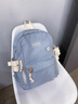 viney書(shū)包小學(xué)生初中生高中大學(xué)生簡(jiǎn)約大容量雙肩包日系背包女帆布包袋 藍色 電腦包+小熊掛件+隨機徽章 曬單實(shí)拍圖