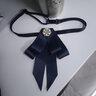 云絲戀領(lǐng)結襯衫女頭花套裝銀行職業(yè)領(lǐng)花藍色免打系帶蝴蝶結別針領(lǐng)帶配飾 藍色棉帶領(lǐng)結-12號-6珍珠-系帶款 曬單實(shí)拍圖