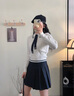 紫涵（ZIHAN）紫涵短款撞色翻領(lǐng)絞花針織毛衣女2024年冬季新款學(xué)院風(fēng)套頭針織衫 米金 S 曬單實(shí)拍圖