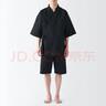 MUJI男式 染色編織和式夏季短裝男士睡衣家居服男款純棉全棉FBG63C4S 黑色 XL(上裝180/104A 下裝180/92A) 曬單實(shí)拍圖