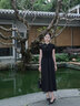 MeetMetro瑪依爾2025夏新中式國風(fēng)連衣裙女東方簡(jiǎn)奢風(fēng)小黑裙拼接旗袍裙 黑色 S 曬單實(shí)拍圖