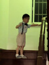 蘿卜唄唄（LUOBOBEIBEI）兒童禮服男童春夏季英倫條紋背帶褲襯衫套裝 綠色襯衫四件套 120 曬單實(shí)拍圖