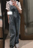 秋季新款學(xué)院風(fēng)牛仔愛(ài)心背帶褲女韓版寬松BF顯瘦闊腿直筒連體長(cháng)褲 藍色版 XL 曬單實(shí)拍圖