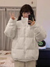 喬詩(shī)彤 2025年秋冬新款休閑加厚棉服韓版寬松印花棉衣外套女潮 米白色 M 曬單實(shí)拍圖