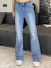 Calvin KleinJeans四季款女士潮流復古洗水微彈ck高腰直筒微喇牛仔褲J223286 高腰直筒靴型版-牛仔淺藍-1AA M 25 155/62A（1.8尺）60C 曬單實(shí)拍圖
