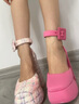 CHARLES&KEITH復古腕帶粗高跟鞋女士單鞋女士生日禮物送女友CK1-60361454 粉紅色Pink 34 曬單實(shí)拍圖