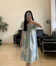 達爾麗睡裙女夏季純棉短袖中裙V領(lǐng)薄款印花新款優(yōu)雅花卉家居服睡衣 T8222203-019-綠色 M【建議體重90-110斤】 曬單實拍圖