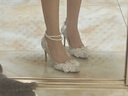Lily Wei【夢(mèng)蝶】新款尖頭婚鞋loliita花嫁細閃高跟鞋小碼情人節禮物 銀色【跟高8cm】 38 曬單實(shí)拍圖