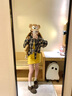 萬欣兒慵懶BF風(fēng)polo領(lǐng)格子襯衫外套女秋季2025款寬松中長款長袖衫 少女黑 M _建議91-100斤 曬單實拍圖