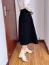 婭麗達赫本風(fēng)加厚仿毛呢半身裙女秋冬新款a字傘裙遮胯長(cháng)裙子 黑色(A0)-靜謐黑 S 曬單實(shí)拍圖