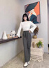 紅蜻蜓2025年黑白條紋褲子女春夏新款高腰垂感窄版闊腿褲休閑拖地長(cháng)褲 黑色小個(gè)子 L 曬單實(shí)拍圖