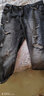 英爵紳 黑灰色水洗刮爛乞丐褲破洞牛仔褲男九分褲韓版潮流修身直筒9分褲 黑色 38 曬單實(shí)拍圖