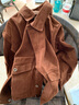 古先森美式復古牛仔外套男士春季新款寬松大碼純棉工裝夾克男生牛仔上衣 棕卡其 L 【130-145斤】 曬單實(shí)拍圖