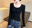 別語(yǔ) 德絨打底衫女秋冬黑色內搭長(cháng)袖緊身低領(lǐng)洋氣加絨上衣 黑色-圓領(lǐng)【加絨】 M (90-100斤) 曬單實(shí)拍圖
