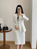 AD白色職業(yè)西裝套裝裙女無領(lǐng)西服外套通勤職業(yè)侓師面試正裝 半裙 S 曬單實拍圖