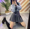 TNOM BIOWHE TB百褶裙女減齡夏季新款韓版半身裙女前短后長(cháng)四杠白條紋短裙 灰色-灰杠 S (0) 曬單實(shí)拍圖