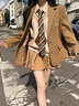 皮爾卡丹（pierre cardin）英倫學院風西裝外套女春秋24新款小個子高級感jk西服百褶裙套裝 卡其色西裝 S 曬單實拍圖