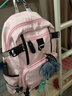 新款初中生高中生女生書(shū)包女大容量韓版防水雙肩包時(shí)尚潮流背包 電腦包 帆特西V-1057 少女粉(配毛毛球) 曬單實(shí)拍圖