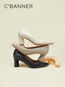 千百度（C.BANNER）【靜音系列】女鞋秋時(shí)裝單鞋異形跟高跟通勤A(yíng)22471632 米色 38 曬單實(shí)拍圖