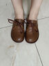 青婉田真皮小皮鞋女鞋子新款秋季厚底英倫風(fēng)圓頭皮鞋系帶平底休閑單鞋女 咖啡色 （曬圖返10元紅包） 37 尺碼正常，腳感舒適 曬單實(shí)拍圖