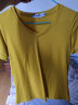 艾路丝婷夏装新款T恤女短袖上衣韩版修身体恤TX3560 黄色V领 M 实拍图
