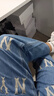 MLB官方男女情侶刺繡大logo闊腿牛仔褲春夏DPB02 紐約洋基隊/淺藍色 M 曬單實(shí)拍圖