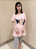 柘雨孕婦裝夏裝純棉孕婦裝套裝新寬松中長(cháng)款短袖T恤孕婦上衣孕媽套裝 粉色上衣+打底褲 XL(130-150斤) 曬單實(shí)拍圖