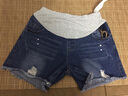 緣家馨（yuanjiaxin）夏季薄款孕婦短褲時(shí)尚潮媽孕婦牛仔短褲寬松加肥加大碼200斤破洞 深藍 XL 曬單實(shí)拍圖