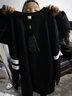 BVX時(shí)尚潮流中長(cháng)款衛衣女寬松春秋季新款潮加絨加厚bf慵懶風(fēng)休閑外套 黑色 M 曬單實(shí)拍圖