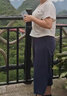 葉紫楓 時(shí)尚夏季套裝女2025夏新款寬松顯瘦女裝闊腿褲休閑褲套裝女 白色+藏青 L 曬單實(shí)拍圖