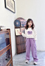 小豬彼特女童工裝褲春秋款女孩秋裝套裝兒童直筒褲子運動(dòng)加絨闊腿褲女大童 15063紫色【純棉春秋款】 160 cm 曬單實(shí)拍圖