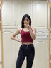 如鉆吊帶背心女帶胸墊綁帶性感美背內搭露臍春夏季百搭棉無(wú)袖打底上衣 酒紅色 M 曬單實(shí)拍圖